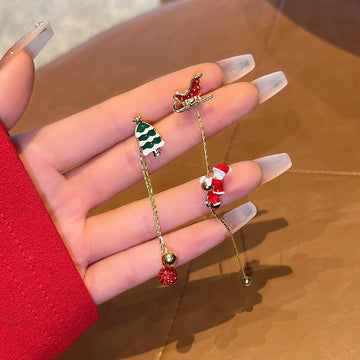 DAIIIBABYYY  -  Xmas Santa Claus Drop Earrings Christmas Tree Snowflake Long Tassel Chain Earring Women Fashion Jewelry Girlfriends Gift Red